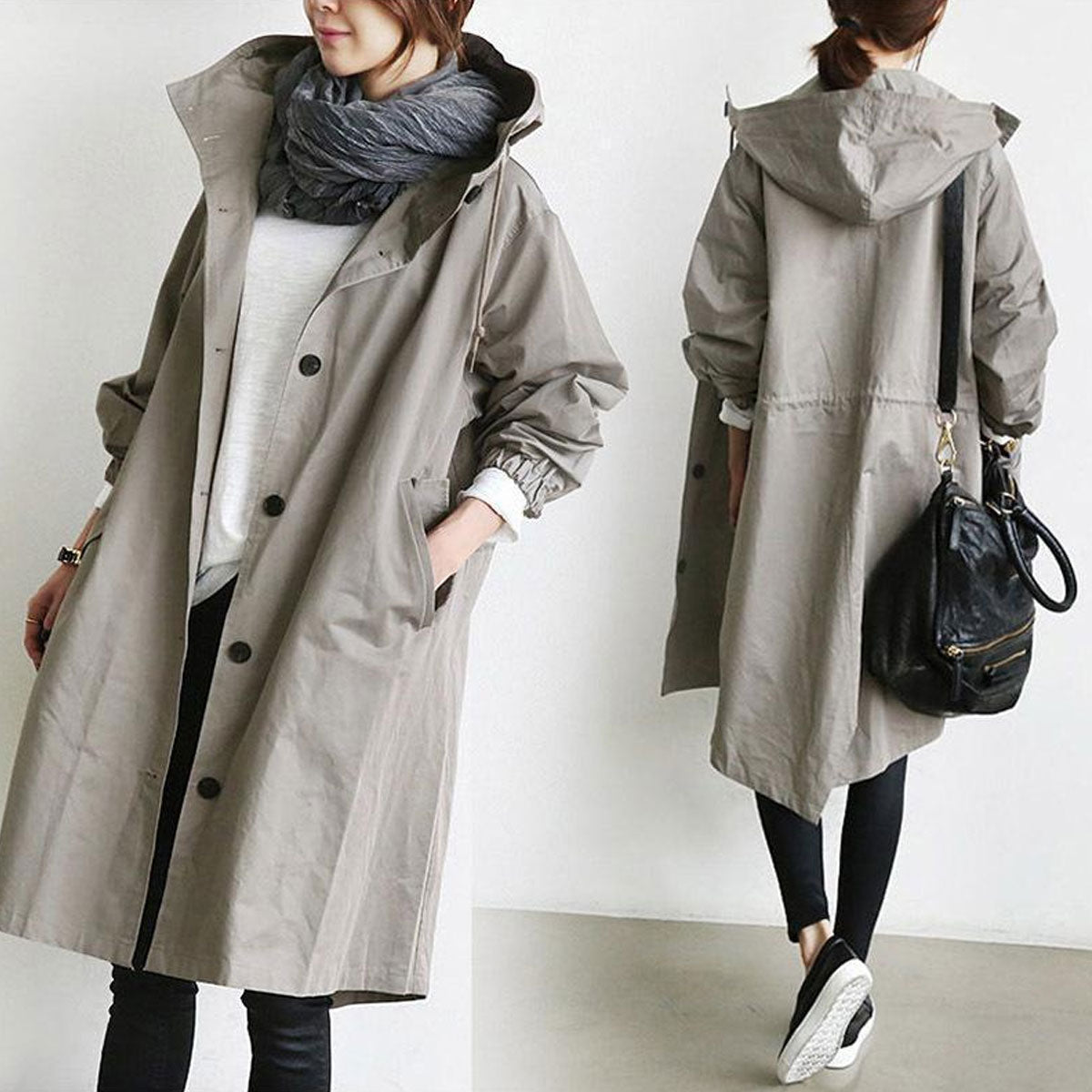 🥼【S-5XL】Nowa jesienna, długa, plus-size, swobodna wiatrówka damska, codzienna moda-4109896