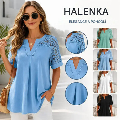 🌺✨Jeden kus 650 kc✨【S-6XL】🎉Nové dámské krajkové tričko s krátkým rukávem