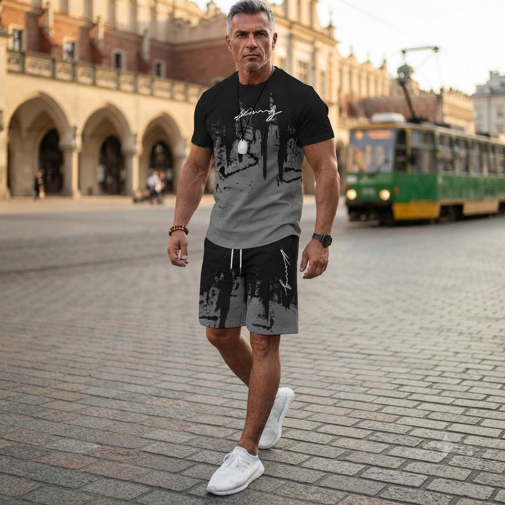 【Platba na dobírku】Pánská dvoudílná letní sportovní sada – pohodlné tričko s krátkým rukávem a kraťasy pro běžné nošení a odpočinek