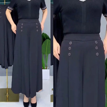 【Kup 1 dostań 1 za darmo】【M-5XL】Modna, drapowana spódnica damska z szerokimi nogawkami i wysokim stanem-3892536