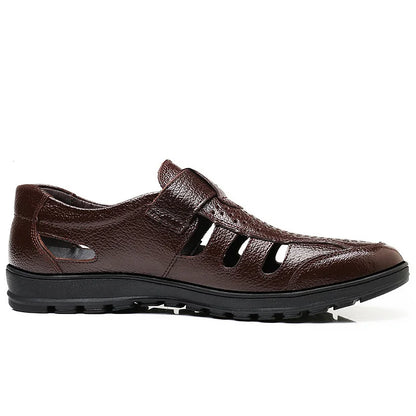 😎👞【Piele naturală premium – versiune nou îmbunătățită】Sandale bărbătești high-end din piele naturală, cu design perforat