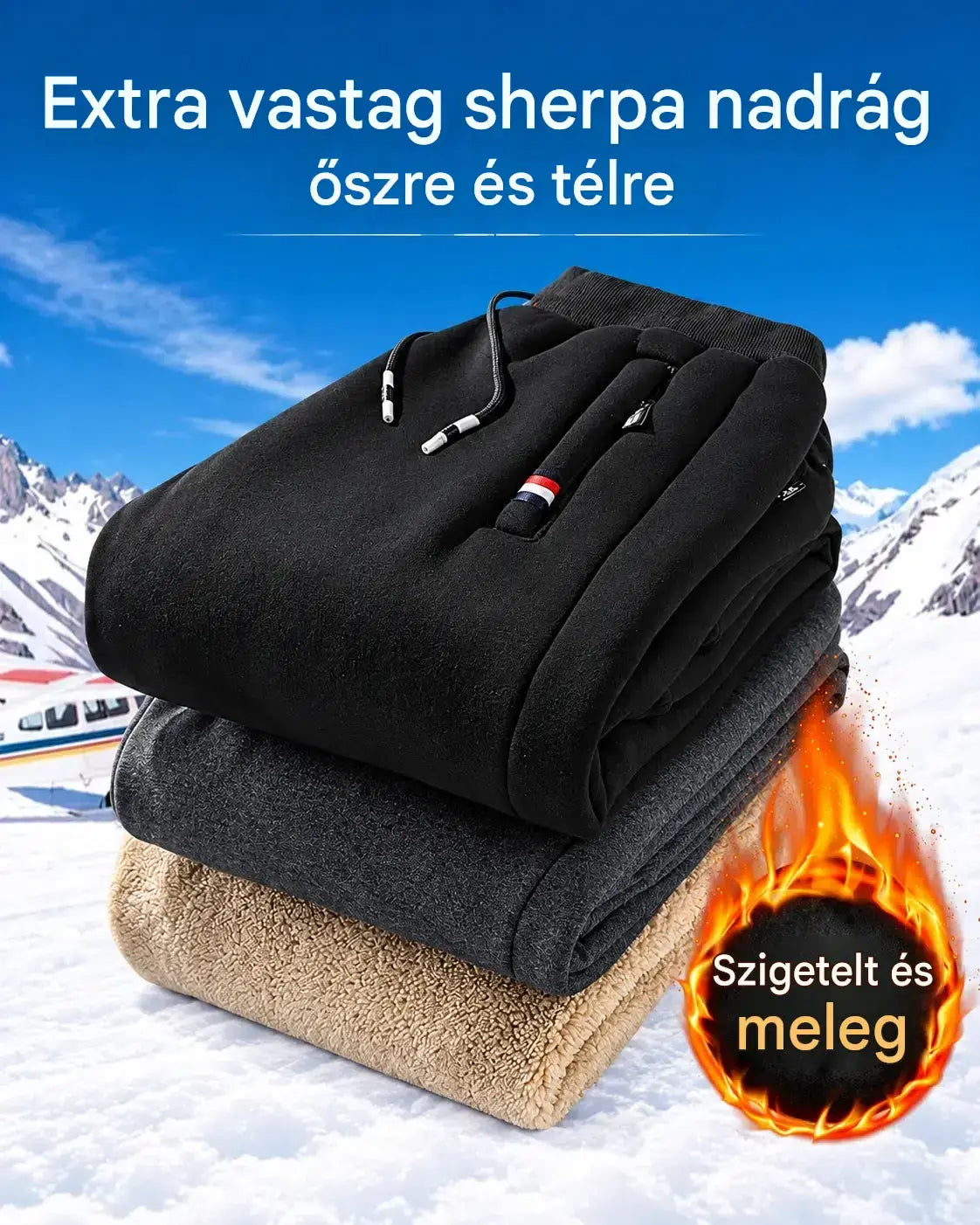 【M–5XL】2026 férfi téli vastag báránygyapjú bélésű melegítőnadrág – meleg és kényelmes（40–100 kg）