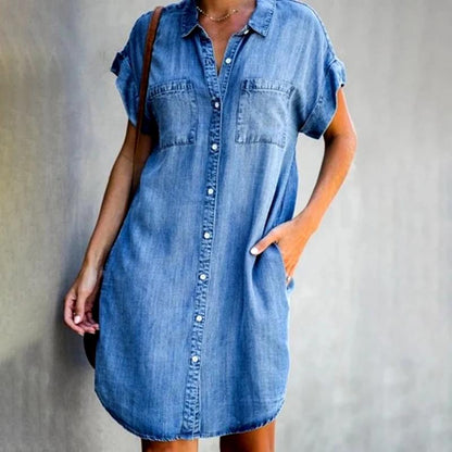 ✨✨【Sezónní sleva -50% 🔥】【S-5XL】Dámské volné džínové áčkové šaty ✅️Dobírka