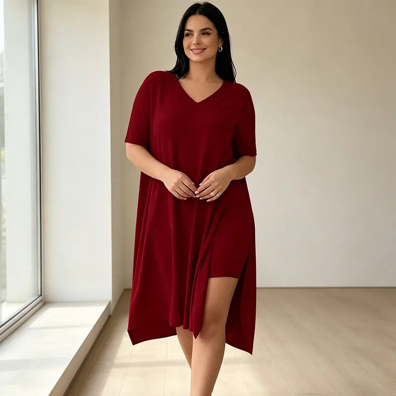 🌿 Nagy méretű női nyári szett – hosszú póló oldalhasítással + rövidnadrág 👗 Puha, sztreccs és lélegző anyag, maximális kényelem egész nap! ✨