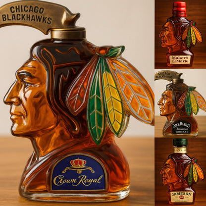 🔥🔥Szklana butelka w kształcie głowy Blackhawks, ciekawa butelka na whisky-4074349
