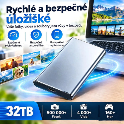 ⚡【32 TB】💾 Ultratenký SSD disk nové generace | Velká kapacita a vysoká rychlost | Přenosné úložiště 🚀