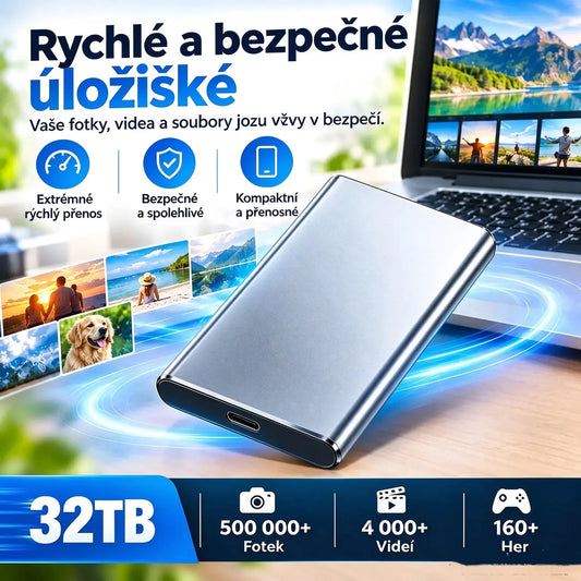 ⚡【32 TB】💾 Ultratenký SSD disk nové generace | Velká kapacita a vysoká rychlost | Přenosné úložiště 🚀
