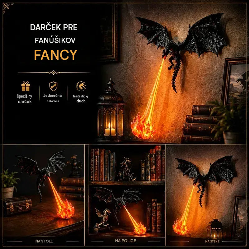 🐉🔥 3D LED světlo s ohnivě chrlícím drakem 🐉🔥| Fantasy zářící dekorace na poličku