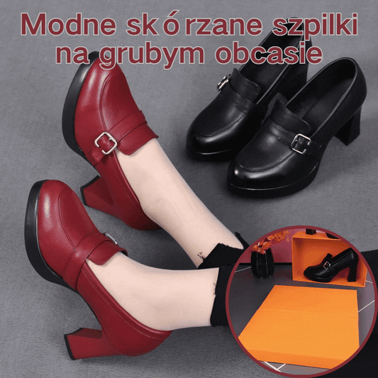 👠【35-40】🔥 Hit 2025! 💖Stylowe skórzane buty damskie na wysokim grubym obcasie | Komfort i moda w jednym-4095019