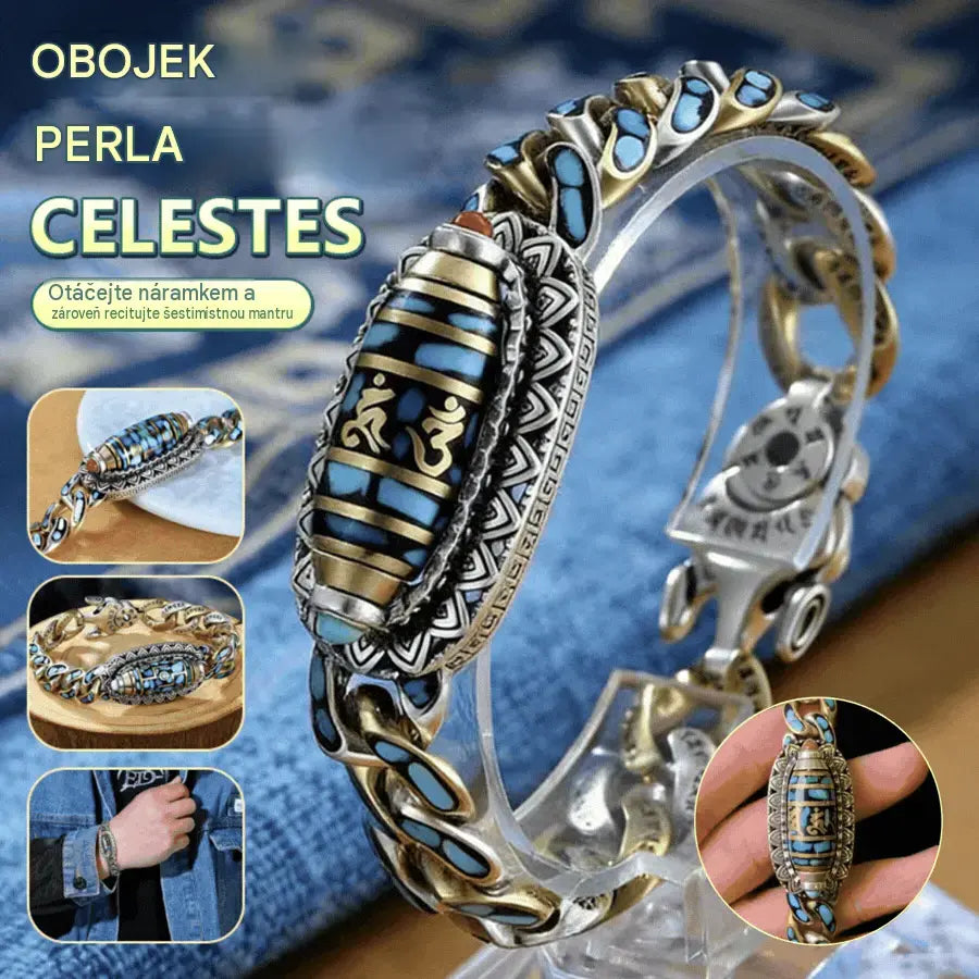 ✨Stříbrný náramek 925 s vintage tyrkysovými šesti znaky s nosnými korálky