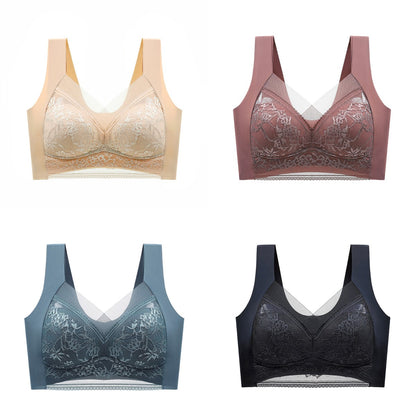 🥰【1 komplet 4 sztuki】👙【40-110 KG】Damski wygodny, bezszwowy koronkowy biustonosz-3891222