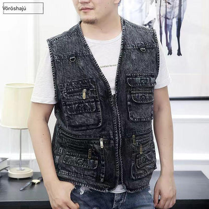 🔥 【Új kollekció -50%】Férfi többzsebes farmer mellény 【XL–7XL】 – tartós, légáteresztő, kényelmes