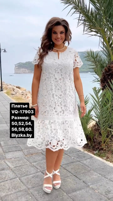 [S-5XL]Nowa biała sukienka w duże kwiaty-3639248