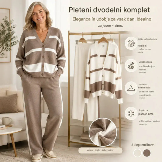 🍁S–3XL [zgornji del + hlače] Eleganten dvodelni pleten komplet – udoben, vsestranski in kakovosten.