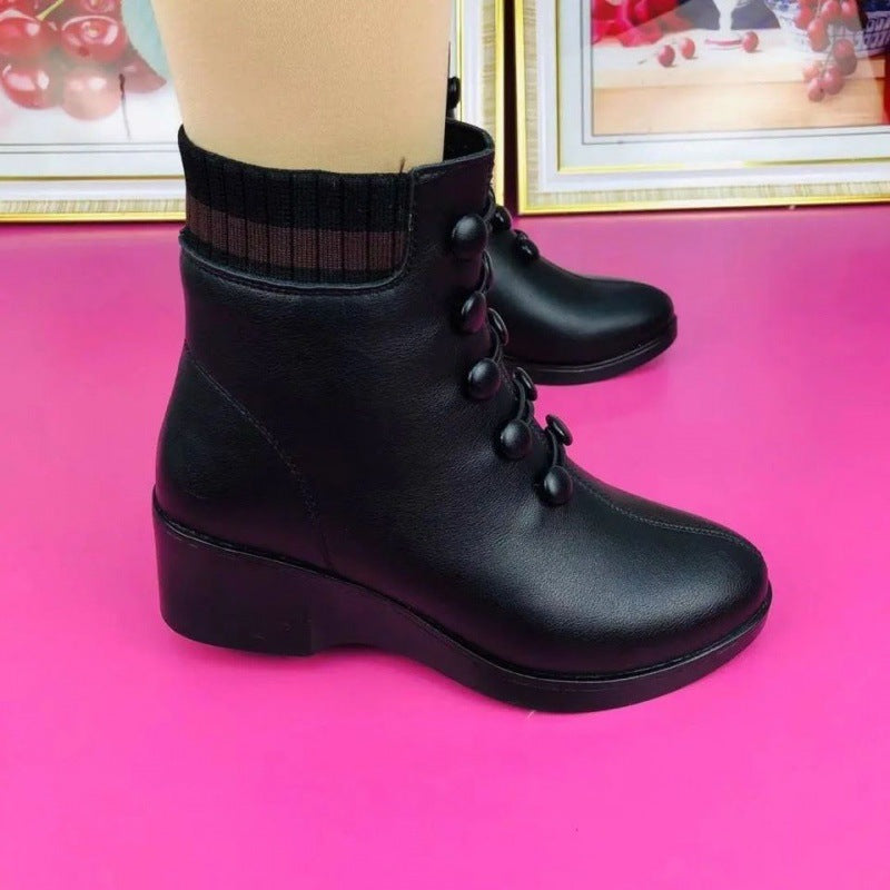 【35-41】2024 jesienne i zimowe popularne damskie buty z miękkiej skóry na pochyłym obcasie-3753905