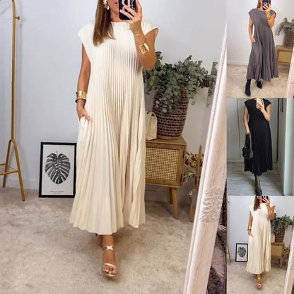 🔥❤️【S-3XL】Wysokiej jakości jednokolorowa plisowana sukienka bez rękawów