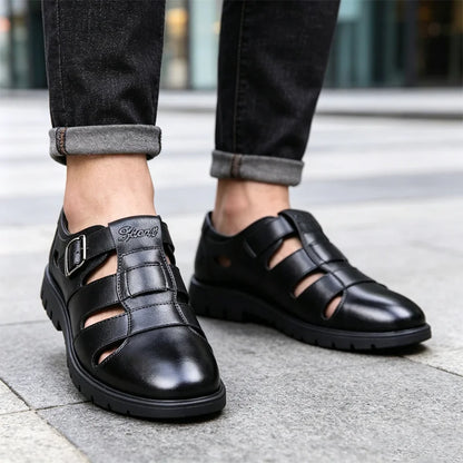 👞Pánské sandály z pravé kůže s výřezy｜Prodyšné, pohodlné a prémiového vzhledu