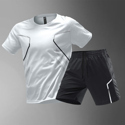 【M-5XL】Conjunto deportivo para hombre de 2 piezas de seda helada de secado rápido: camiseta cómoda de manga corta y pantalones cortos.