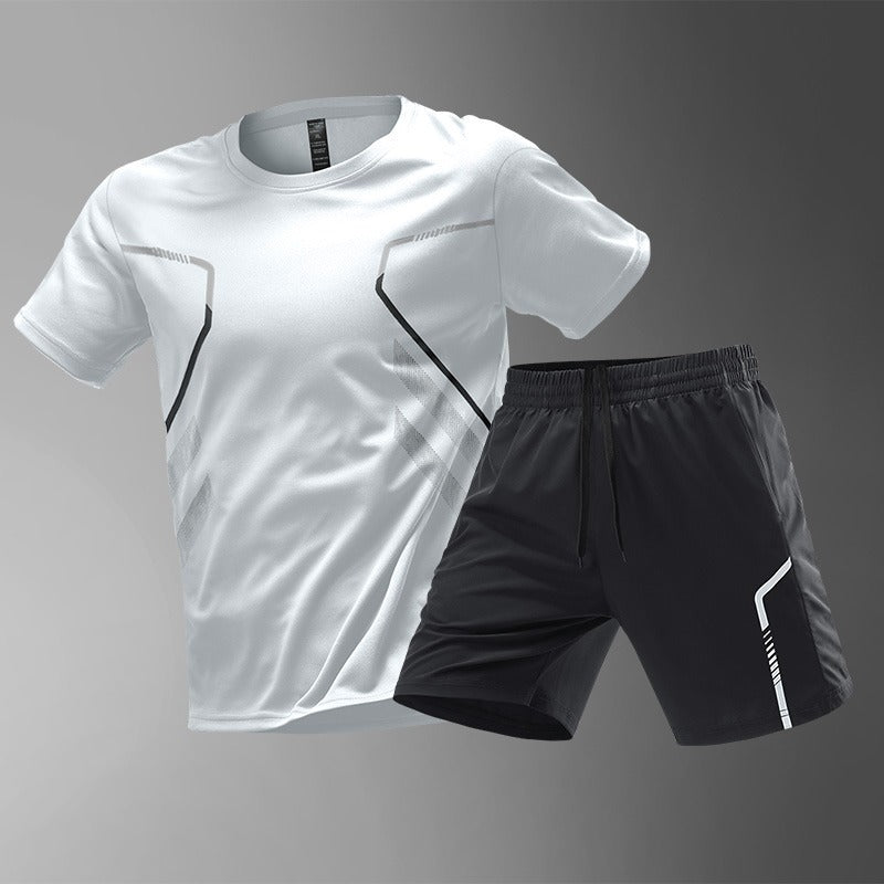 【M-5XL】Conjunto deportivo para hombre de 2 piezas de seda helada de secado rápido: camiseta cómoda de manga corta y pantalones cortos.