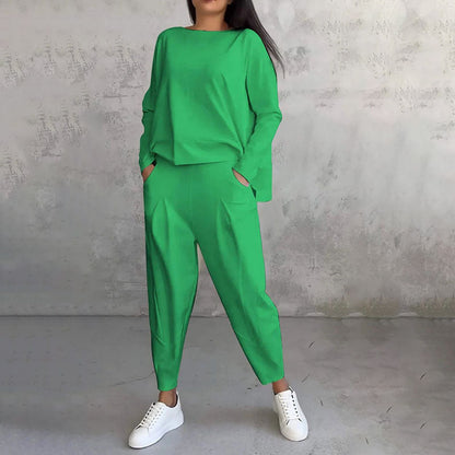 💥Promocja czasowa 50%💖【S-5XL】  Zestaw z długim rękawem, bluzka z okrągłym dekoltem i długie spodnie
