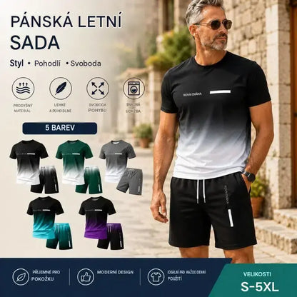 ✨⏳【Platba při dodání】Pánská letní sportovní souprava - pohodlné tričko s krátkým rukávem a kraťasy pro každodenní nošení i doma