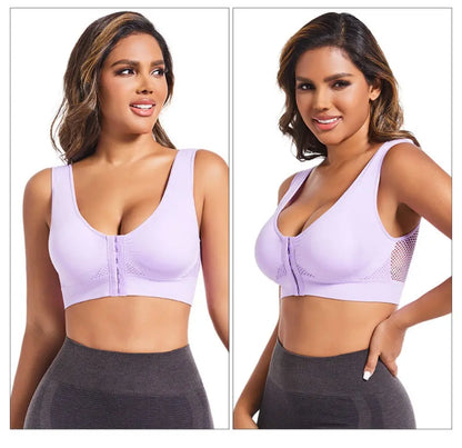 🧘‍♀️👙【Kupte 2, 1 dostanete zdarma】【S-6XL】Sportovní podprsenka s předním zapínáním, bez kostic, s push-up efektem a střihem na zádech