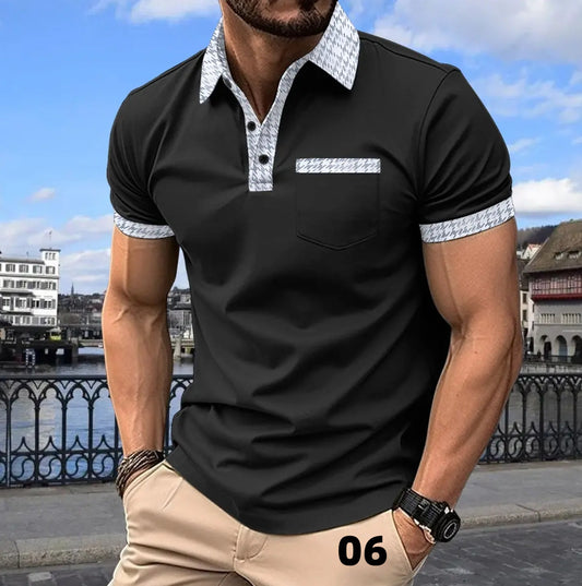 👔【S-5XL】 Ανδρικό καλοκαιρινό κουμπί κάτω από το χρώμα μπλοκ μπλοκ Polo πουκάμισο καλοκαιρινό φούτερ