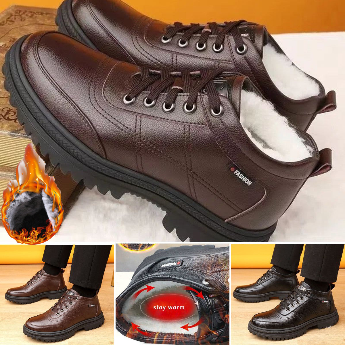 🔥Oferta ograniczona czasowo🔥[39-44] Zimowe, pogrubione, puszyste, ciepłe męskie skórzane buty na grubej podeszwie--3763434