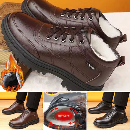 🔥Oferta ograniczona czasowo🔥[39-44] Zimowe, pogrubione, puszyste, ciepłe męskie skórzane buty na grubej podeszwie--3763434