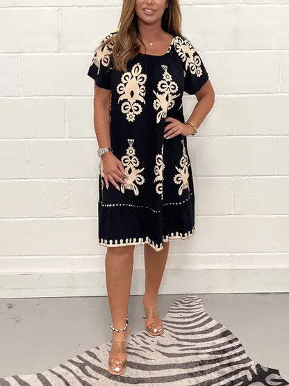 🤩🌹【S-4XL】 Kwadratowa sukienka z geometrycznym wzorem Multi Print-3671522