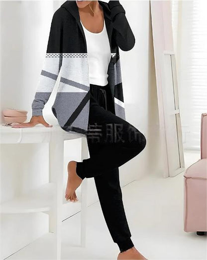 🥼👖🔥[S-3XL] Modny jesienno-zimowy damski komplet spodni z długim rękawem z nadrukiem, dwuczęściowy-3765118