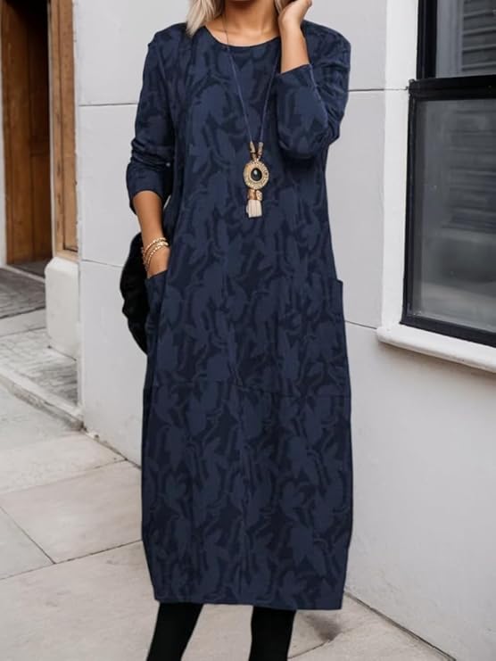 ✨【S-3XL】2025 Nowa damska sukienka z nadrukiem, okrągłym dekoltem i długim rękawem, czysta bawełna, miękka i wygodna-4168908