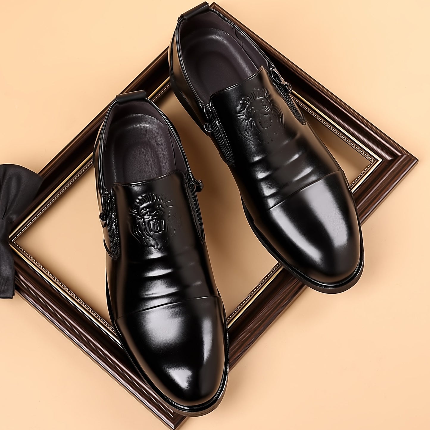 💥👞【Nový produkt】🔥【39-48】Pánské kožené boty s potiskem lva - elegantní, módní, dokonale ukazující váš jedinečný styl-4177411