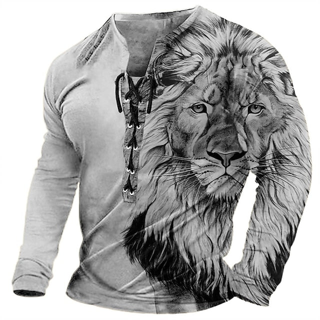 🦁🦁【S-4XL】 Męski, swobodny T-shirt z długim rękawem i nadrukiem 3D
