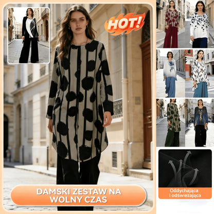 ⏳Oferta ograniczona czasowo⏰【50-120 kg】👚Damski garnitur casualowy w groszki, luźny krój-4257186
