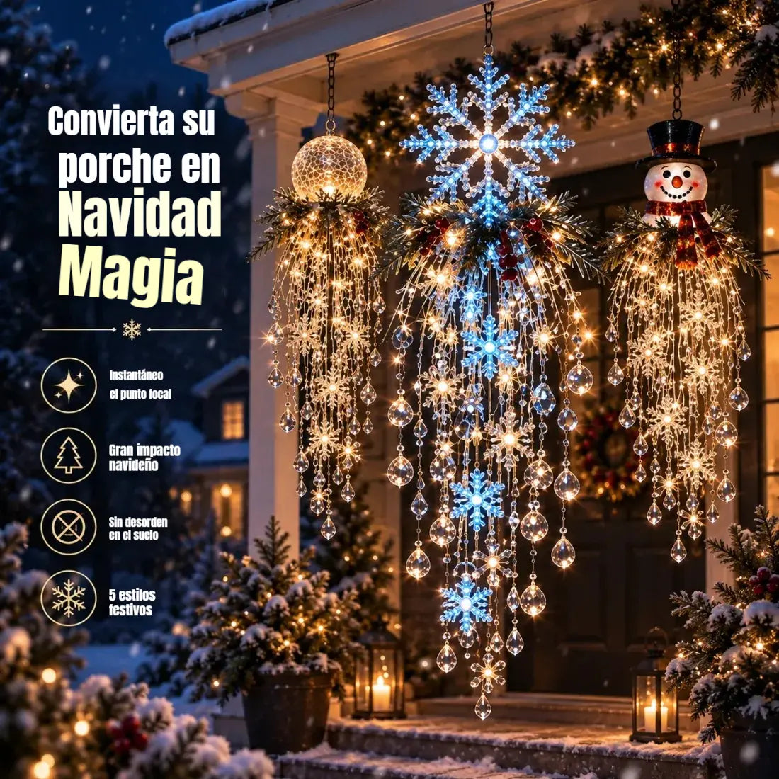🎄🎅 Vánoční závěsná LED lampa se sněhovou vločkou a křišťálem | Kouzelná záře na verandu ✨