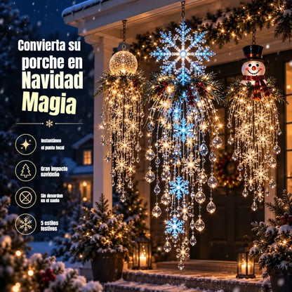 🎄🎅 Vánoční závěsná LED lampa se sněhovou vločkou a křišťálem | Kouzelná záře na verandu ✨