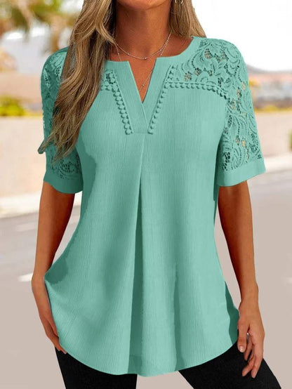 🌺✨Jeden kus 650 kc✨【S-6XL】🎉Nové dámské krajkové tričko s krátkým rukávem