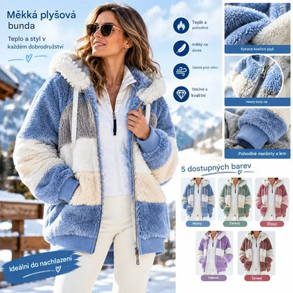 🔥🌟 Poslední den – sleva 50 % ❄️【S–5XL】Nový dámský hřejivý kabát pro rok 2026, zateplený plyšový design s kontrastními pruhy ✅ Platba na dobírku