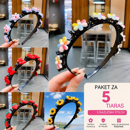 🌺👑【5dílná sada】Dětská květinová ozdobná čelenka