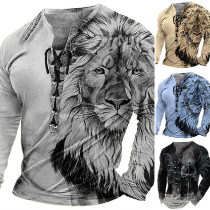 🦁🦁【S-4XL】 Męski, swobodny T-shirt z długim rękawem i nadrukiem 3D