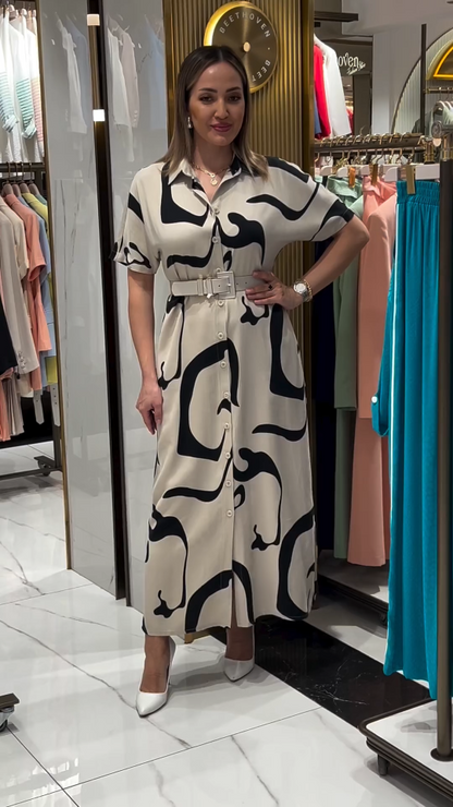 💖🤩【S-5XL】Elegancka sukienka z nadrukiem, która podkreśla talię-3577359