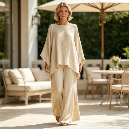 ⏳ Poslední den – sleva 50 % 【S–3XL】💕 Nová dámská volnočasová souprava z bavlny a lnu: volná košile a kalhoty se širokými nohavicemi, minimalistický a moderní styl