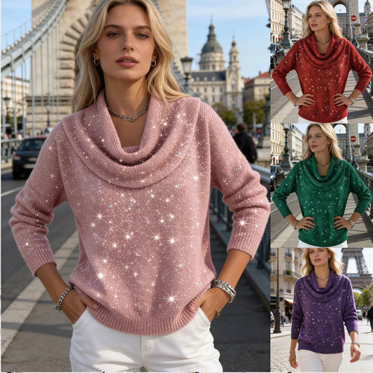 💥【S-5XL】Nový ležérní třpytivý pletený top s dlouhým rukávem a hvězdnou oblohou 4200015