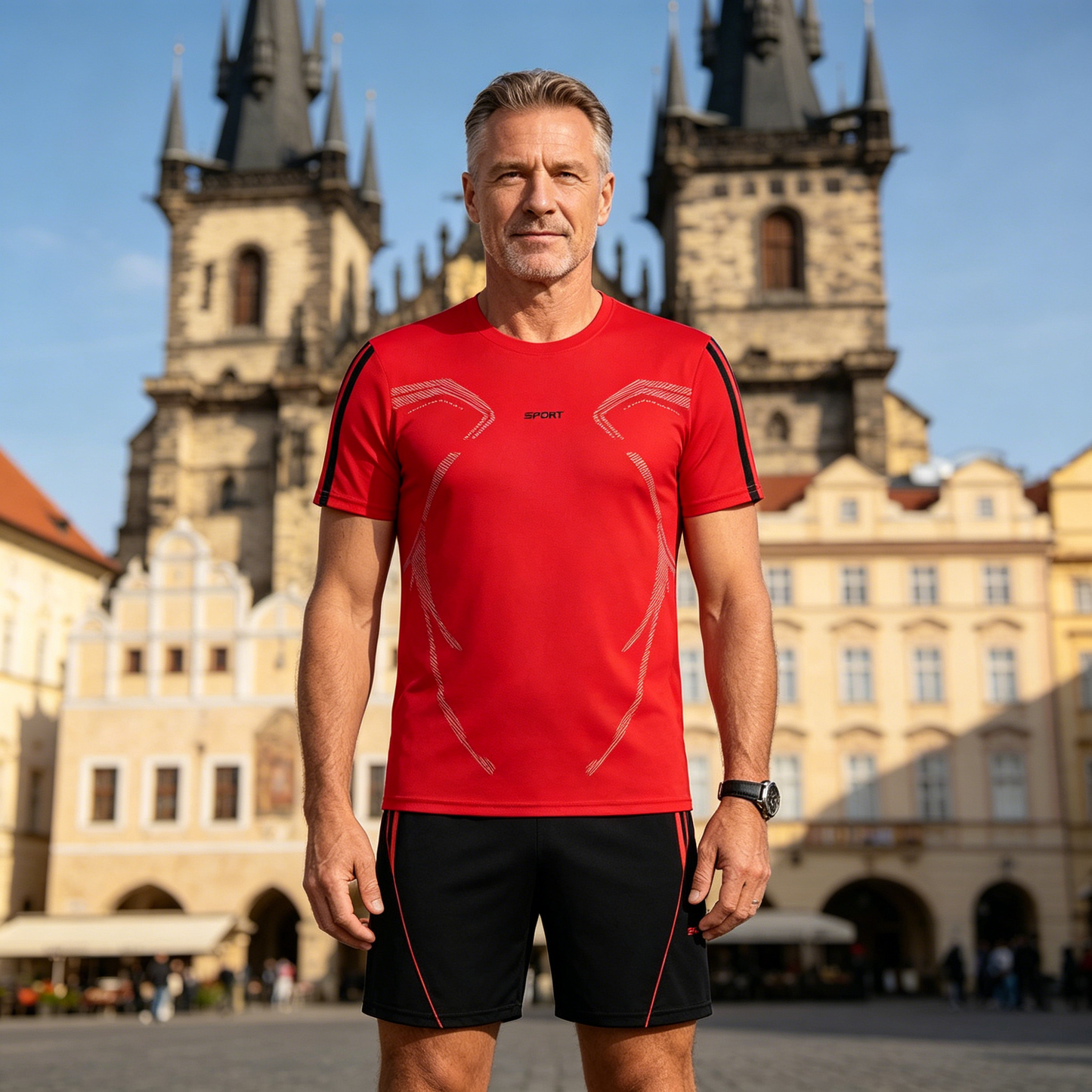 (L-5XL)Pánský moderní pruhovaný sportovní rychleschnoucí oblek s barevnými bloky