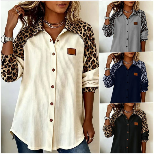 🔥💖【S-3XL】Nowa wiosenna damska koszula z kołnierzykiem w panterkę 4207087