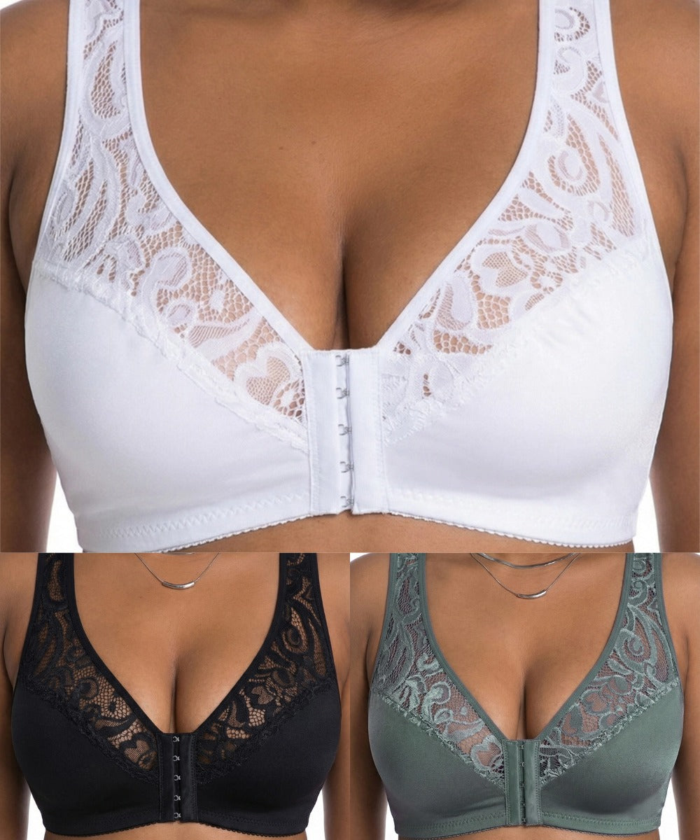 💕💕 Poslední den – 50% sleva【3dílná sada】【L–4XL】😍 plus size push-up prodyšná podprsenka bez kostic, bezšvový design s předním zapínáním，Platba na dobírku