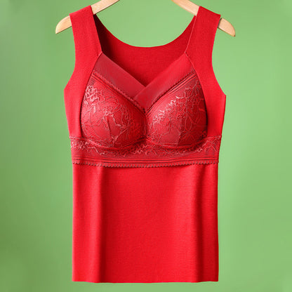 🔥❤️【40-100 komada】Ženski topli jesensko-zimski baršunasti prsluk od čipke s ugrađenim jastučićem za prsa 4130254