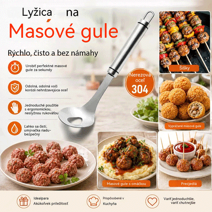 🍖【2dílná sada (dřevěná rukojeť + nerezová rukojeť)】 Formička na masové kuličky z nerezové oceli 304 – ideální pro přípravu masových a rybích kuliček, skvělá pro domácí vaření. 🥄 Platba na dobírku