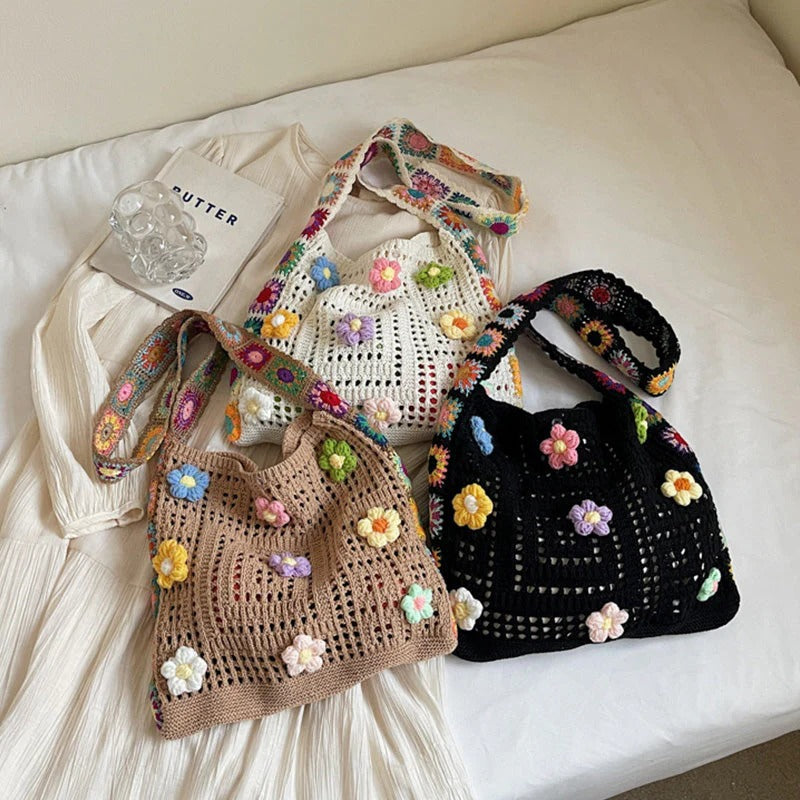 📢📢 Féláron! ⏰ Női boho horgolt táska – kézzel készített, egyedi design ✨